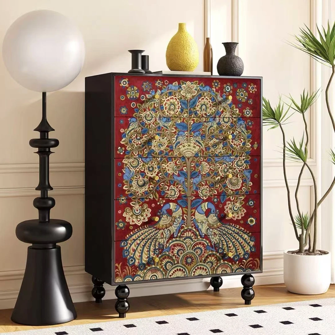 中国风孔雀美式复古高柜入户玄关柜斗柜