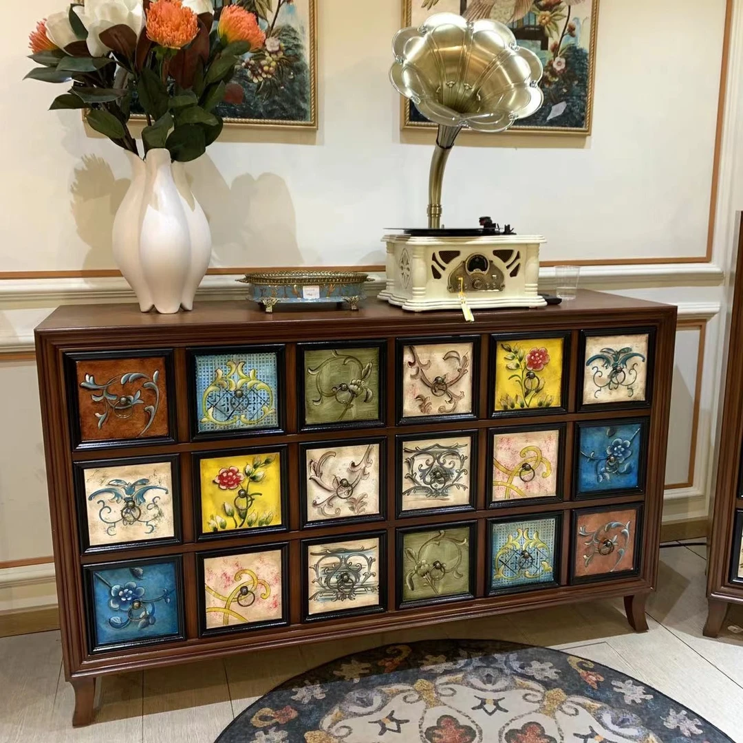诗情画意彩绘六斗柜  尺寸122/150x40x90cm