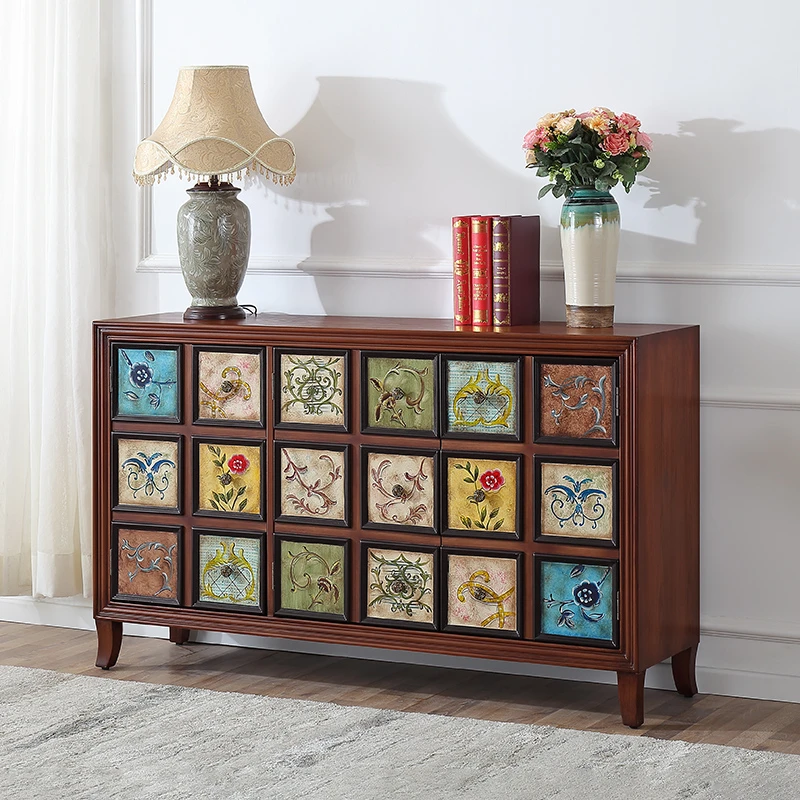 美式三门鞋柜彩绘玄关柜餐边柜5078