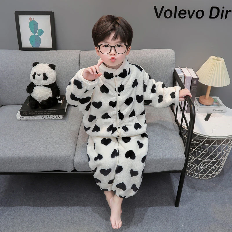 男童睡衣珊瑚绒秋冬款2024新款加厚男孩宝宝熊猫法兰绒儿童家居服