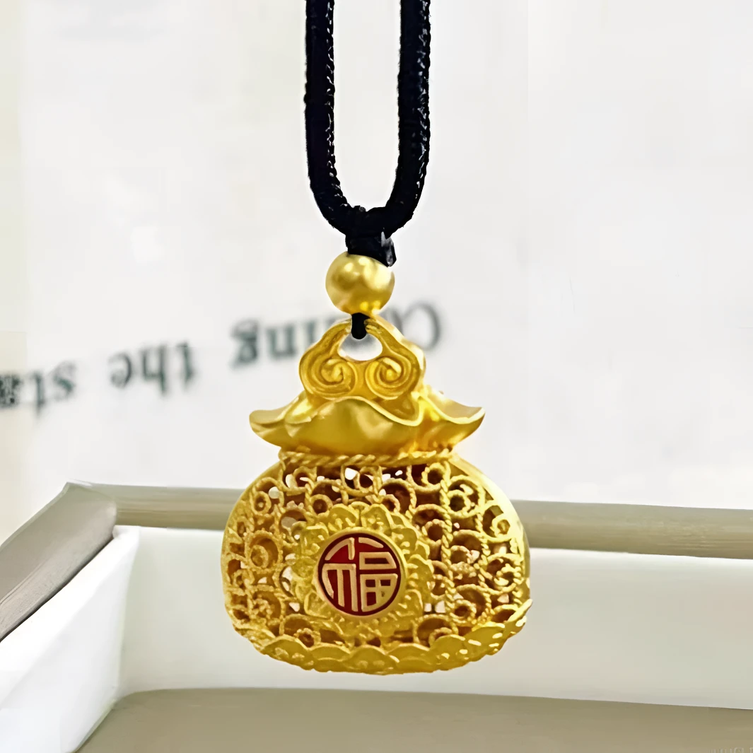 铜合金吊坠 袋袋有钱福袋吊坠项链新中式复古国风项链