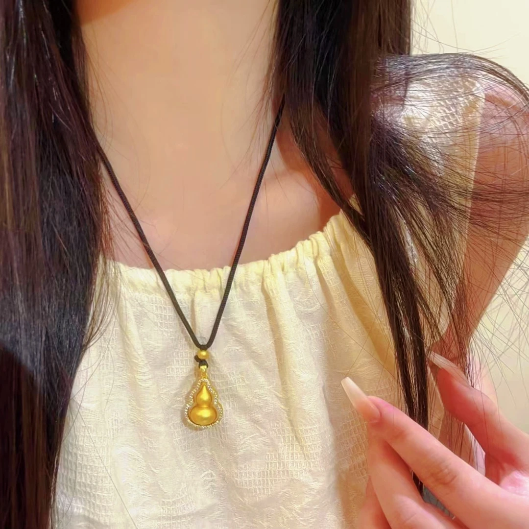 合金吊坠 精致旋转葫芦吊坠百搭项链女搭配黑色手工编织可调节绳