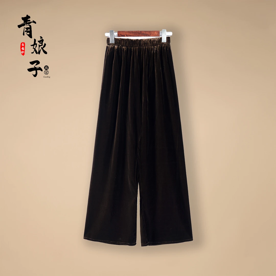 〔绒雅〕无弹力丝绒宽松时尚百搭垂感收腰显瘦复古女士直筒裤41342