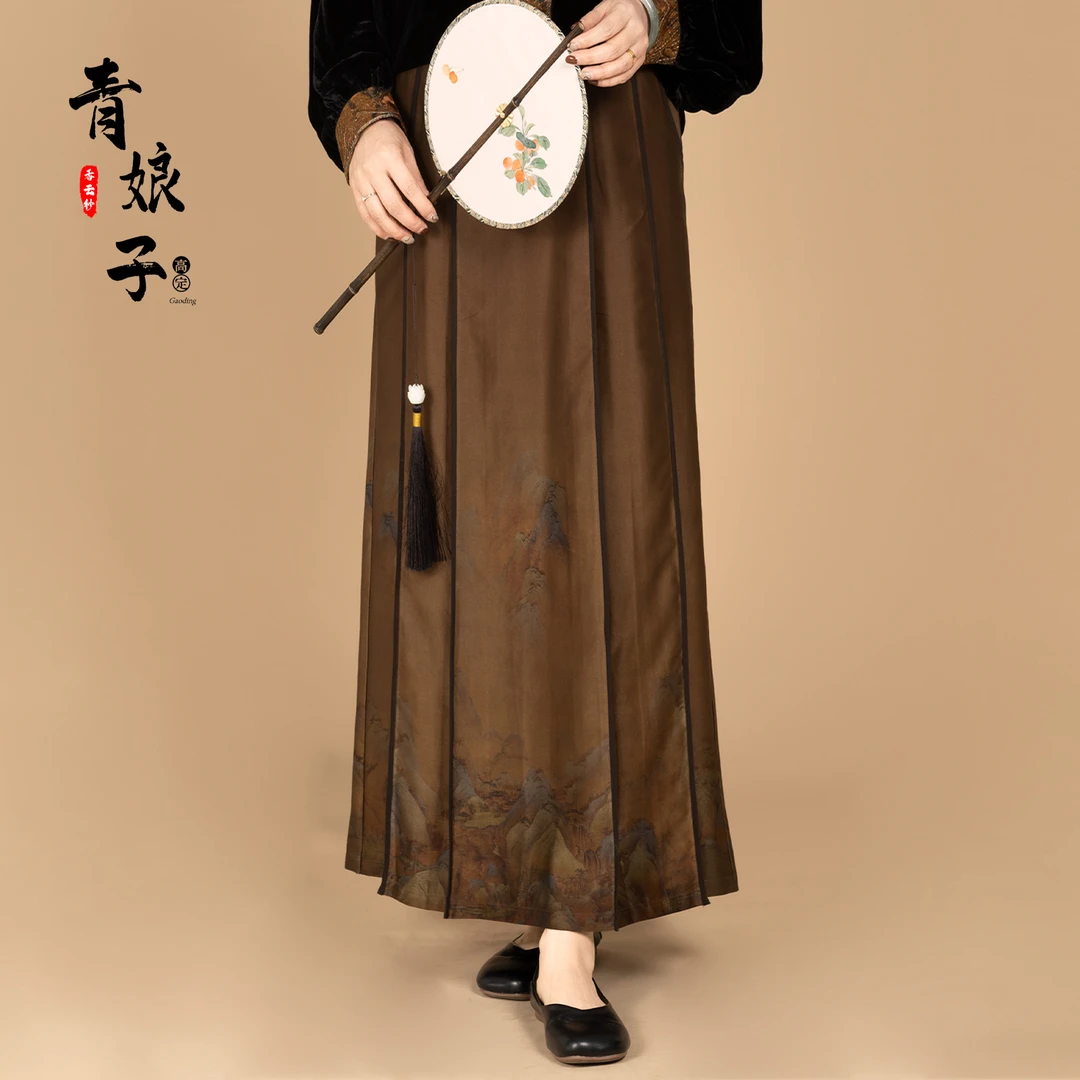 清版香云纱〔玥乐〕重缎定位花中式时尚百搭气质女士马面半身裙4044