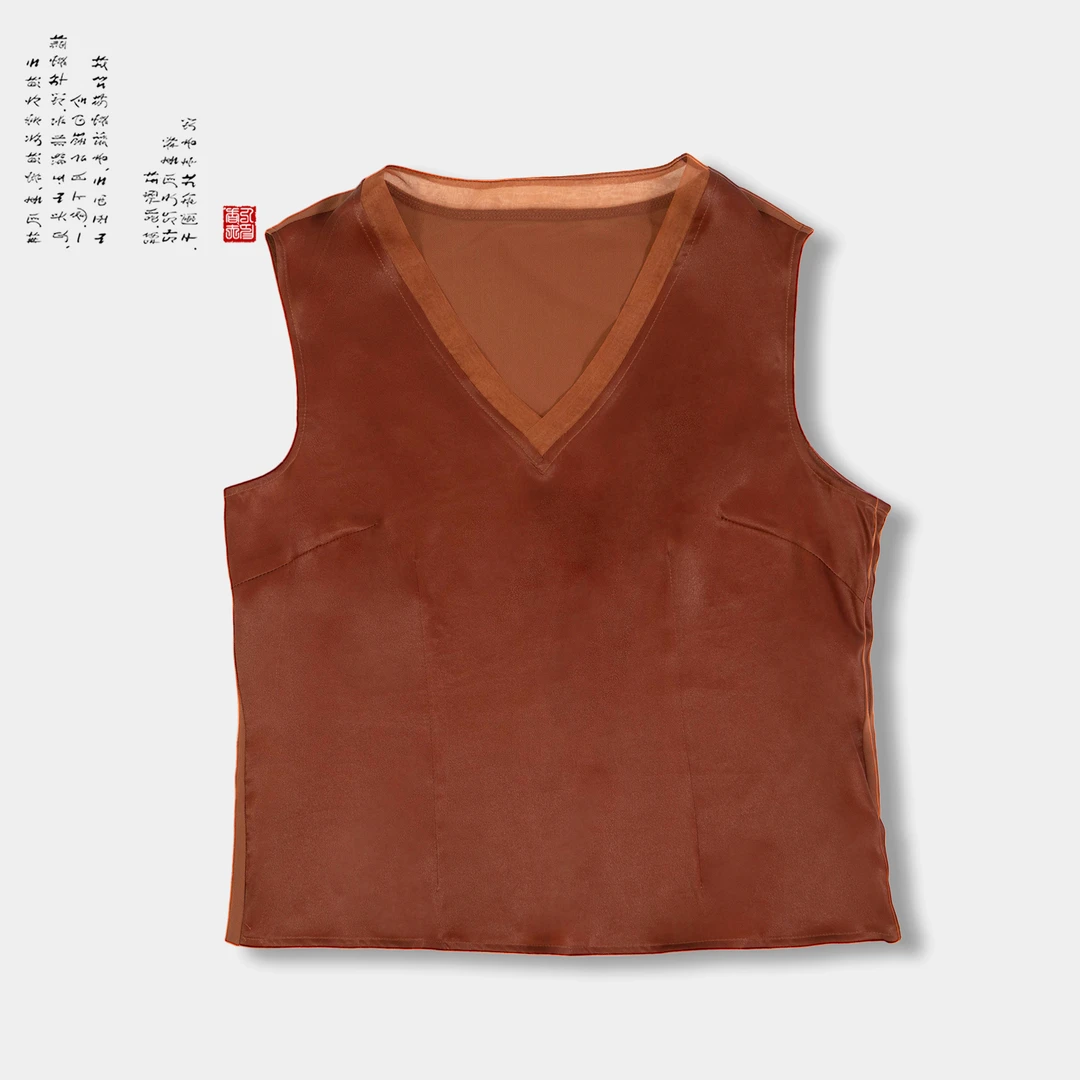 夏季V领真丝弹力缎无袖透气春装百搭女士打底背心40302