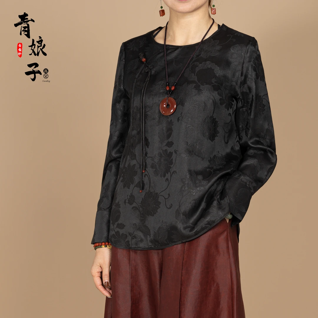 香云纱（素雪）古法提花花萝国风长袖短上衣41108