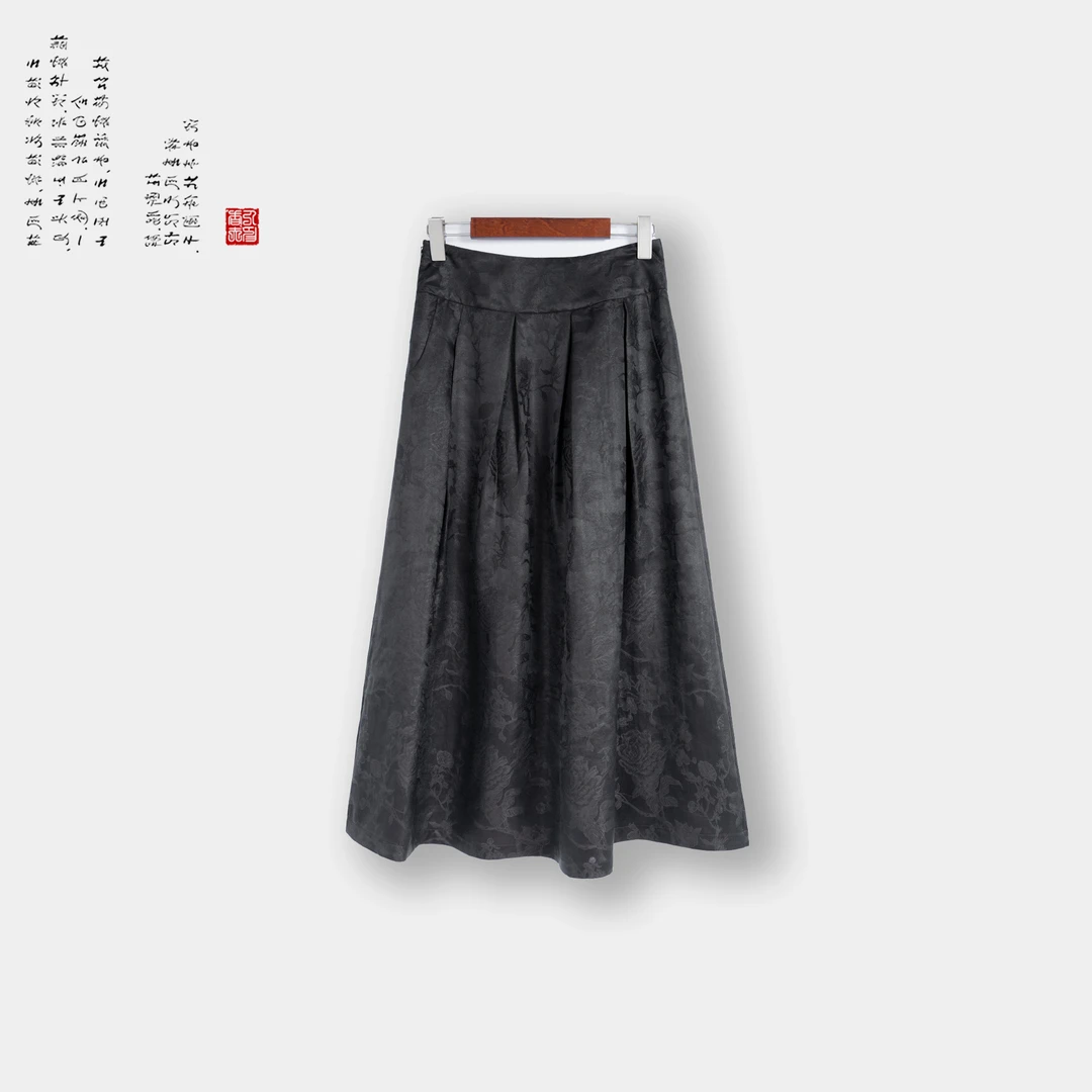 香云纱（玄妙）提花缎花萝古法休闲时尚百搭半身百褶裙40986