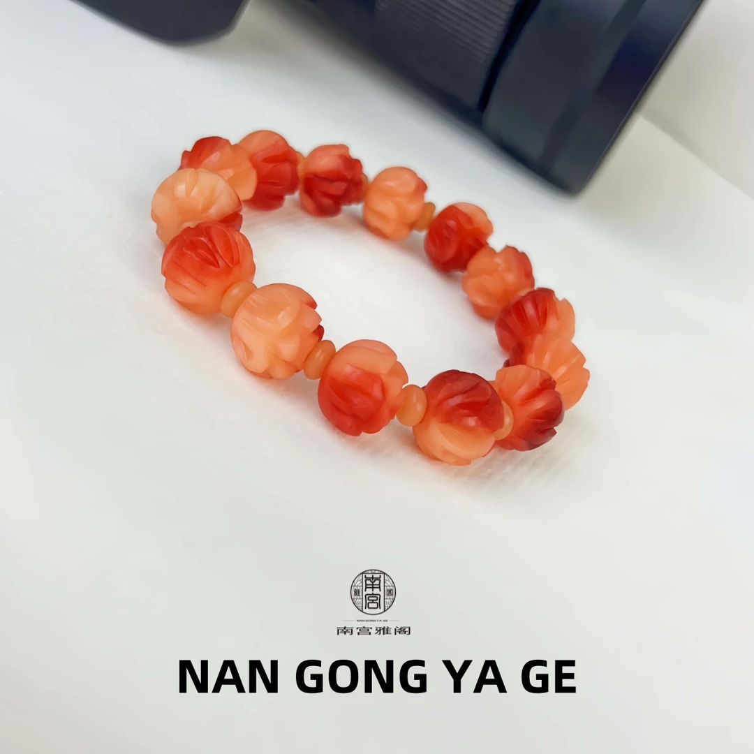 【南宫雅阁】1.4+保真人工养殖鹿骨雕刻古法抛制滴血莲花男女手串