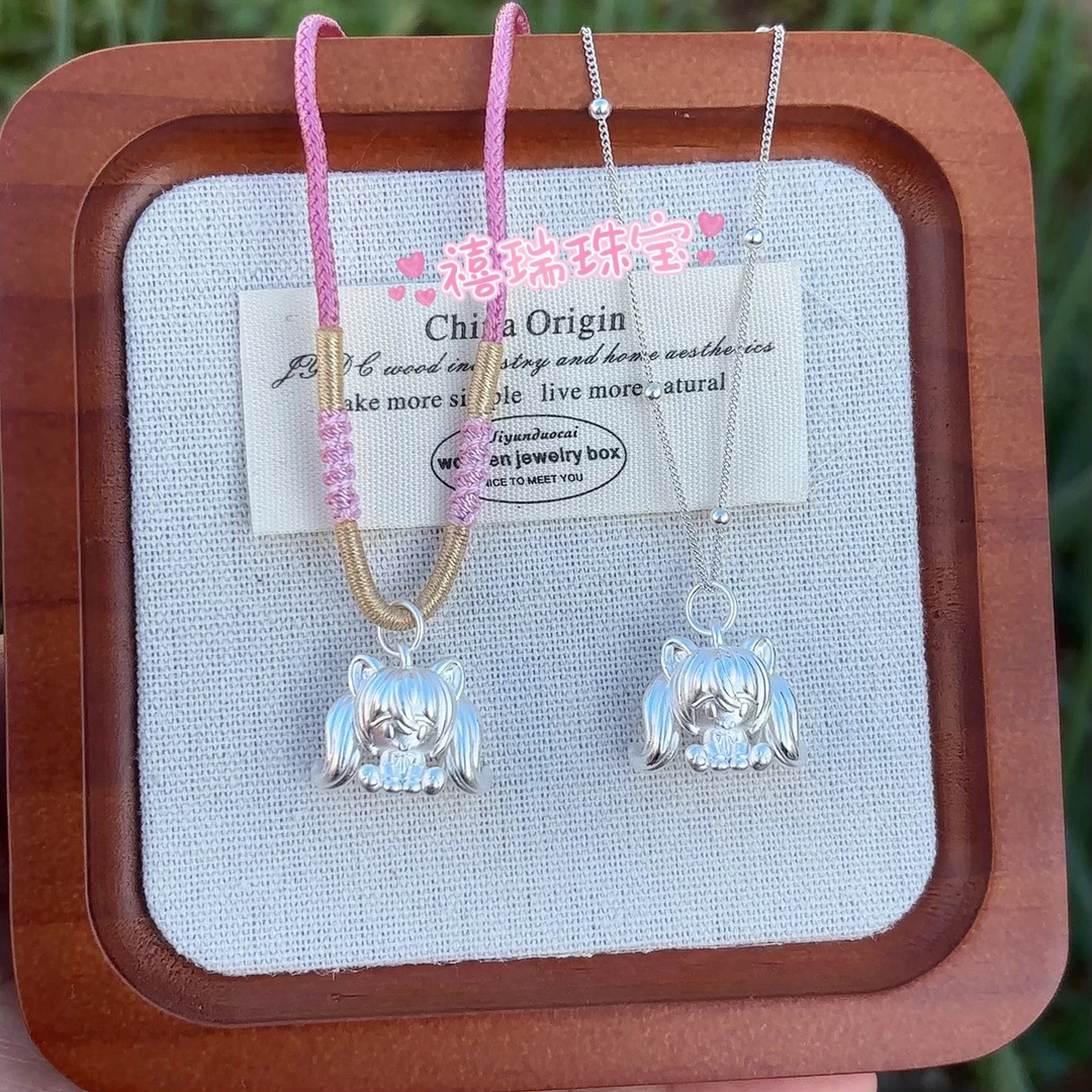 吊坠足银 足银999初音未来银色手工吊坠项链少女心可爱二次元饰品