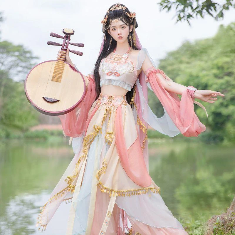 敦煌飞天汉服女异域风情舞蹈演出服装西域舞姬写真沙漠旅拍服新款