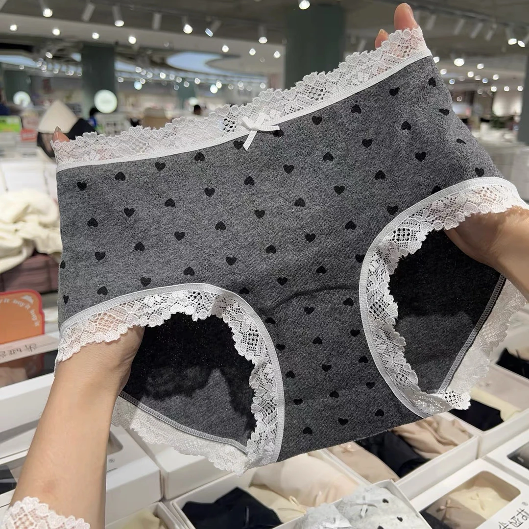 2025新款法式蕾丝边爱心A类婴儿棉舒适 柔软女士三角内裤