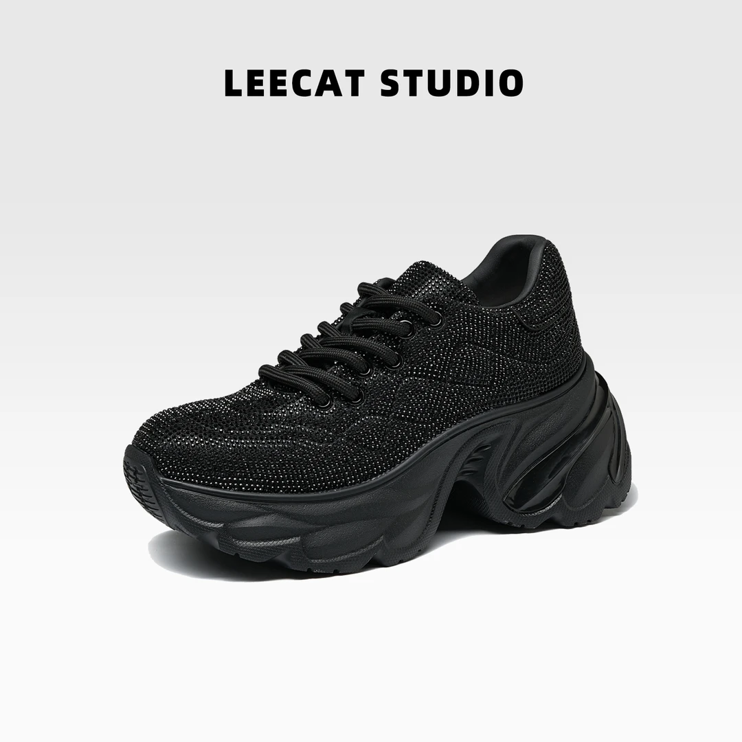 LeeCat Studio | 春新款复古水钻厚底增高休闲老爹鞋女W2410110