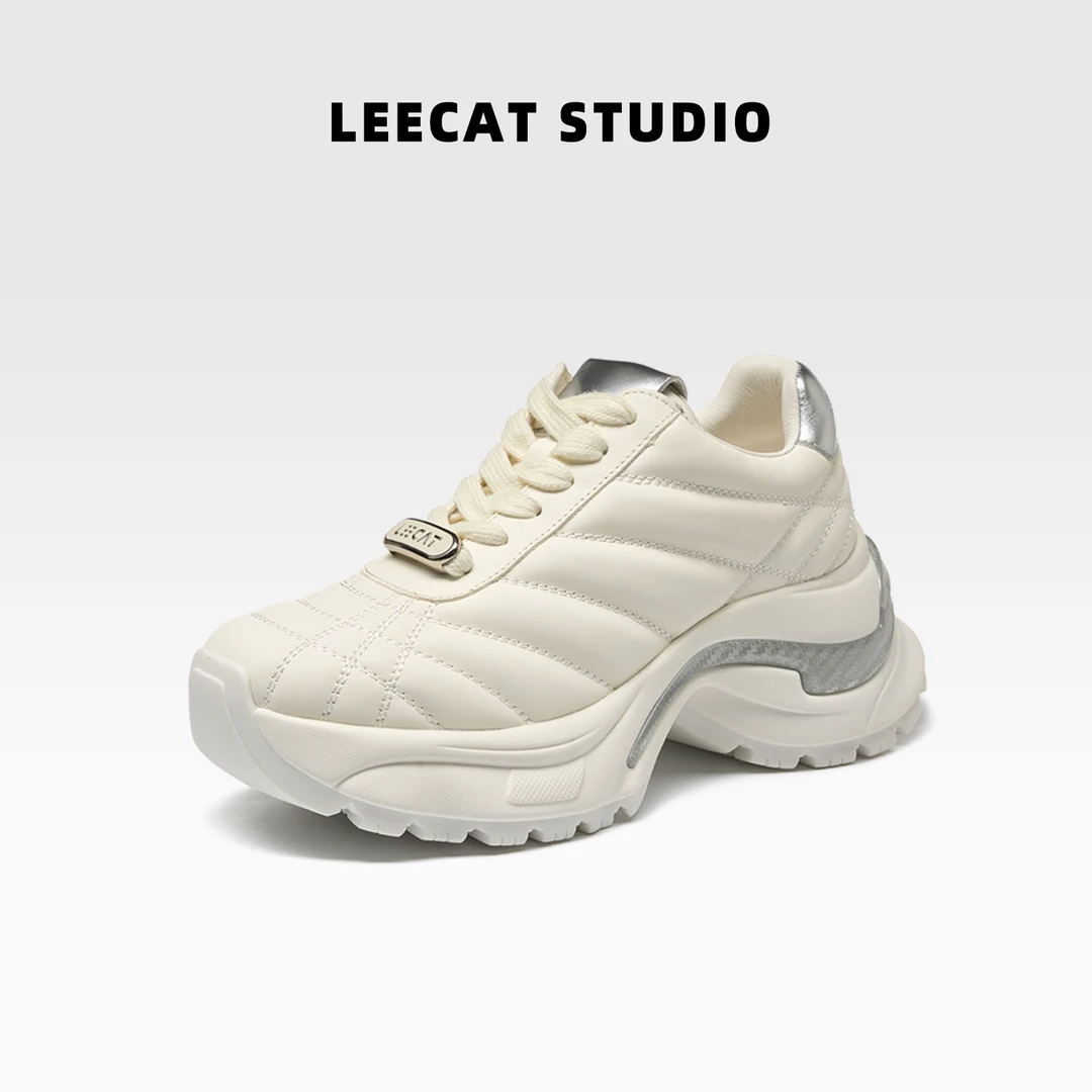 LeeCat Studio | 白色厚底老爹鞋女2024年新款增高休闲鞋W2410113