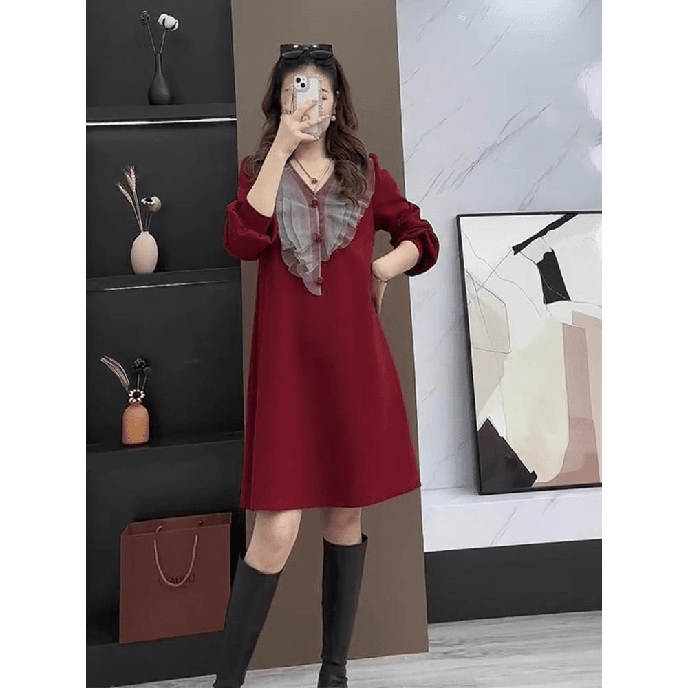 大尺码女装秋冬新款针织毛衣红色本命年打底裙胖妹妹减龄公主连身