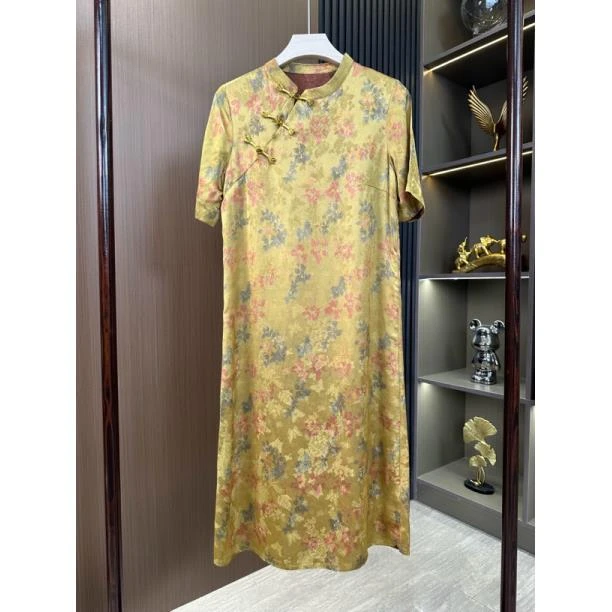 金玉满堂 重锻香云老料古法平裁连衣裙