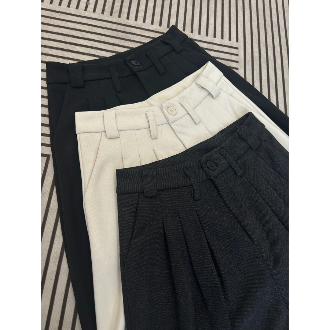 短毛呢裤子女秋冬季2024新款慵懒松弛感直筒裤阔腿裤