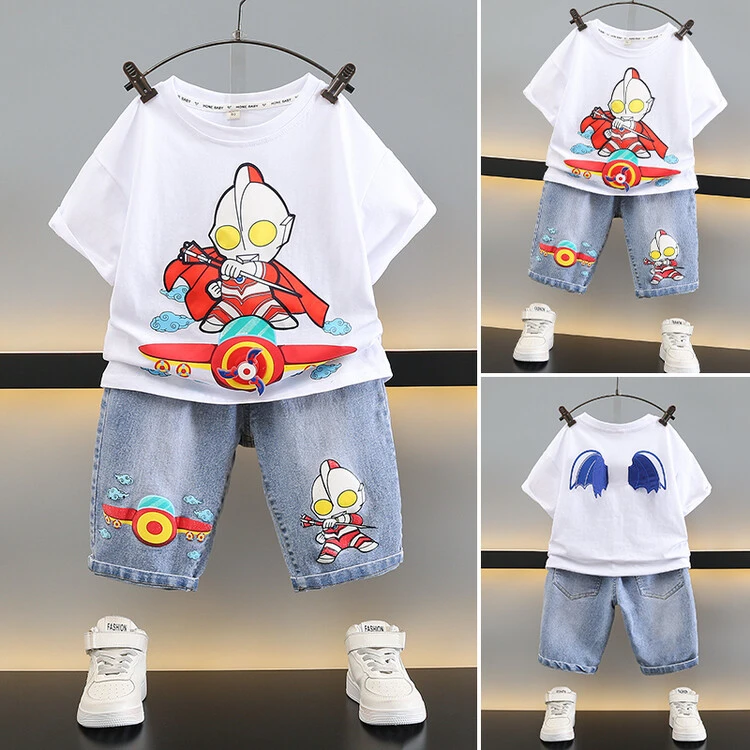 夏季儿童卡通陀螺奥特曼短袖套装90-150