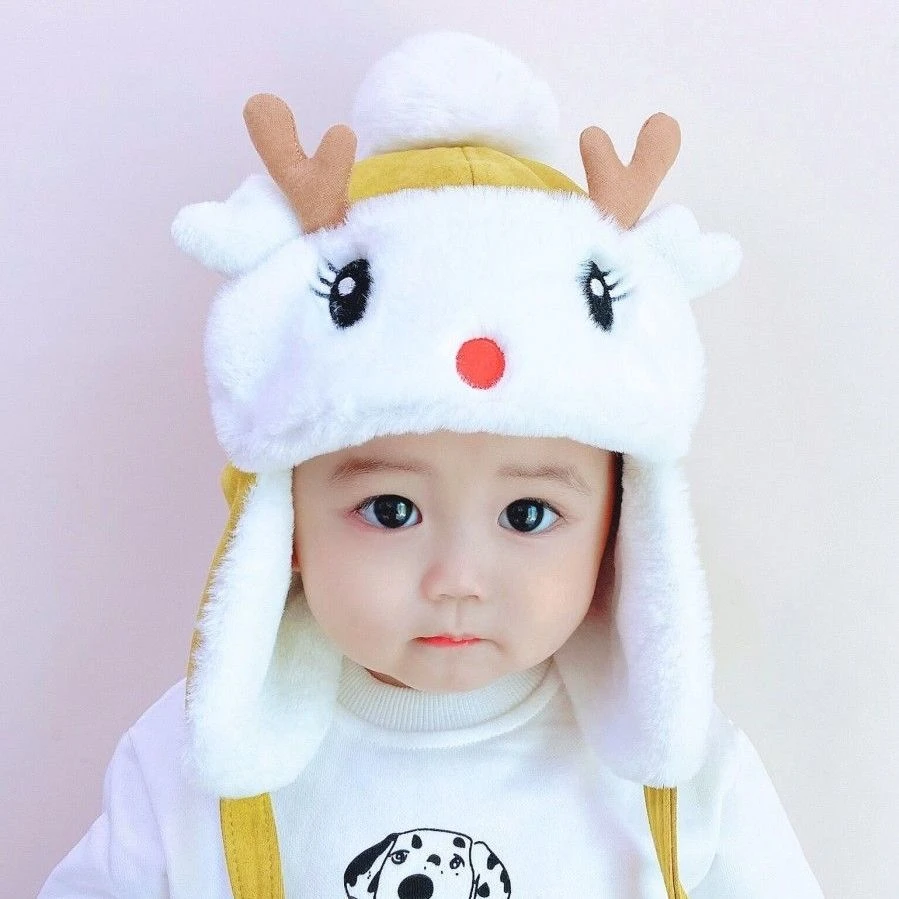 婴儿帽子秋冬季加绒加厚护耳帽可爱超萌男女儿童保暖帽宝宝帽男童
