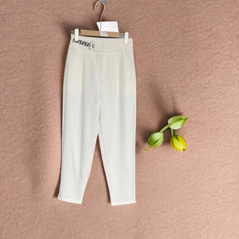 254白色高腰直筒通勤宽松显瘦休闲品牌折扣店秋季百搭长裤女