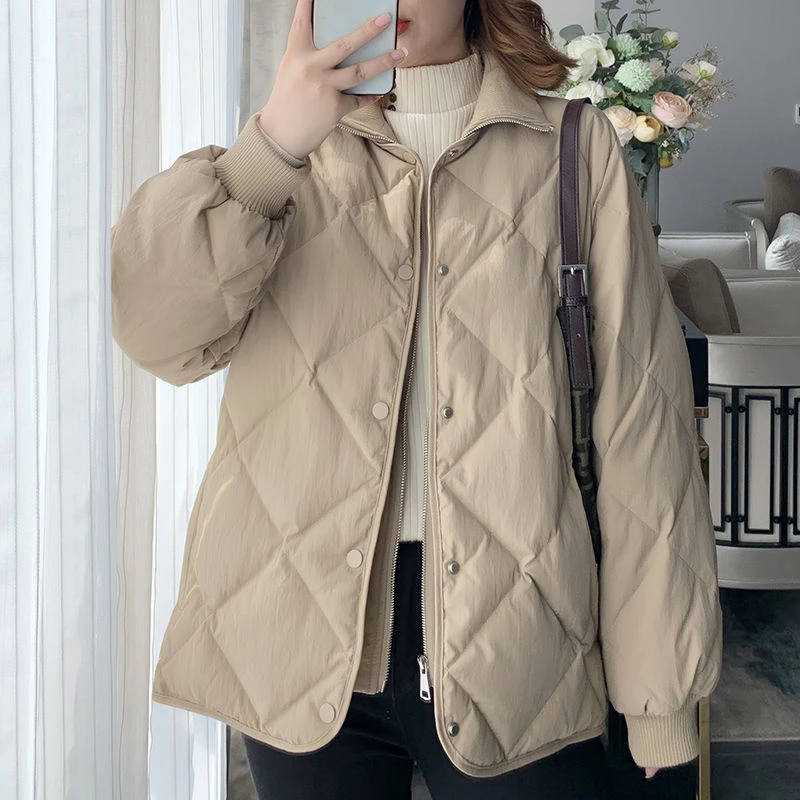 波司豋韩版拼接羽绒服服女小个子冬季短款菱格厚外套