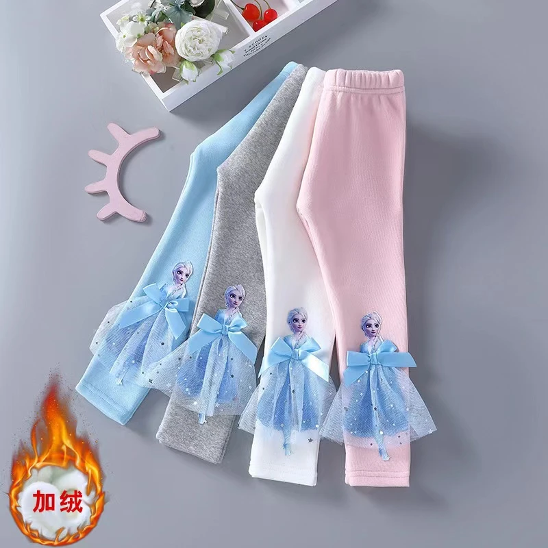 可爱儿童打底裤多色选择蓝色蝴蝶结公主裙图案儿童裤子女童加绒