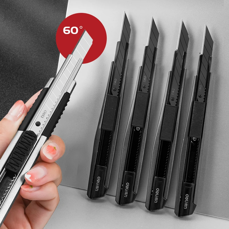 得力美工刀多功能伸缩璧纸用具削笔刀30度学生手工刀手帐切割刀