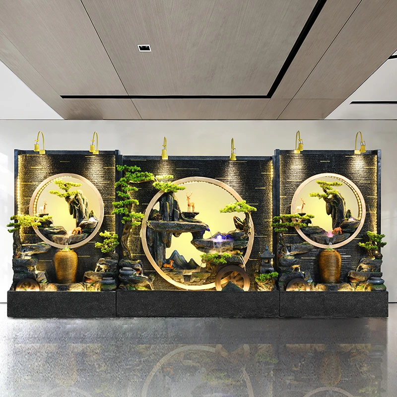 大型方形组合水幕墙落地循环流水摆件酒店大堂会所摆件