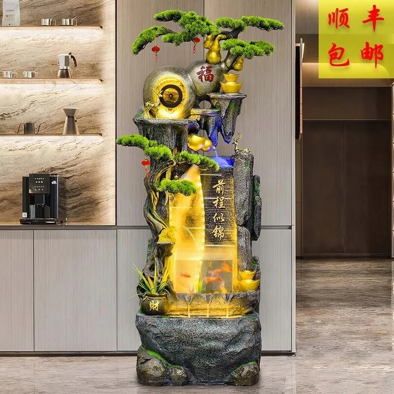 假山水幕墙流水摆件落地循环流水摆件家用玄关处办公室会所摆件