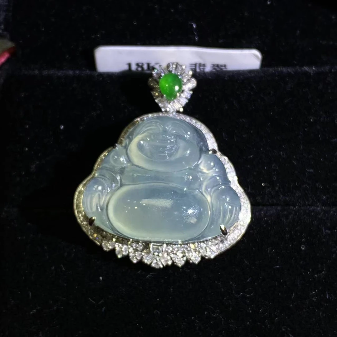 君诚汇珠宝18K金镶嵌翡翠佛公吊坠HX43967气质轻奢时尚精美高冰