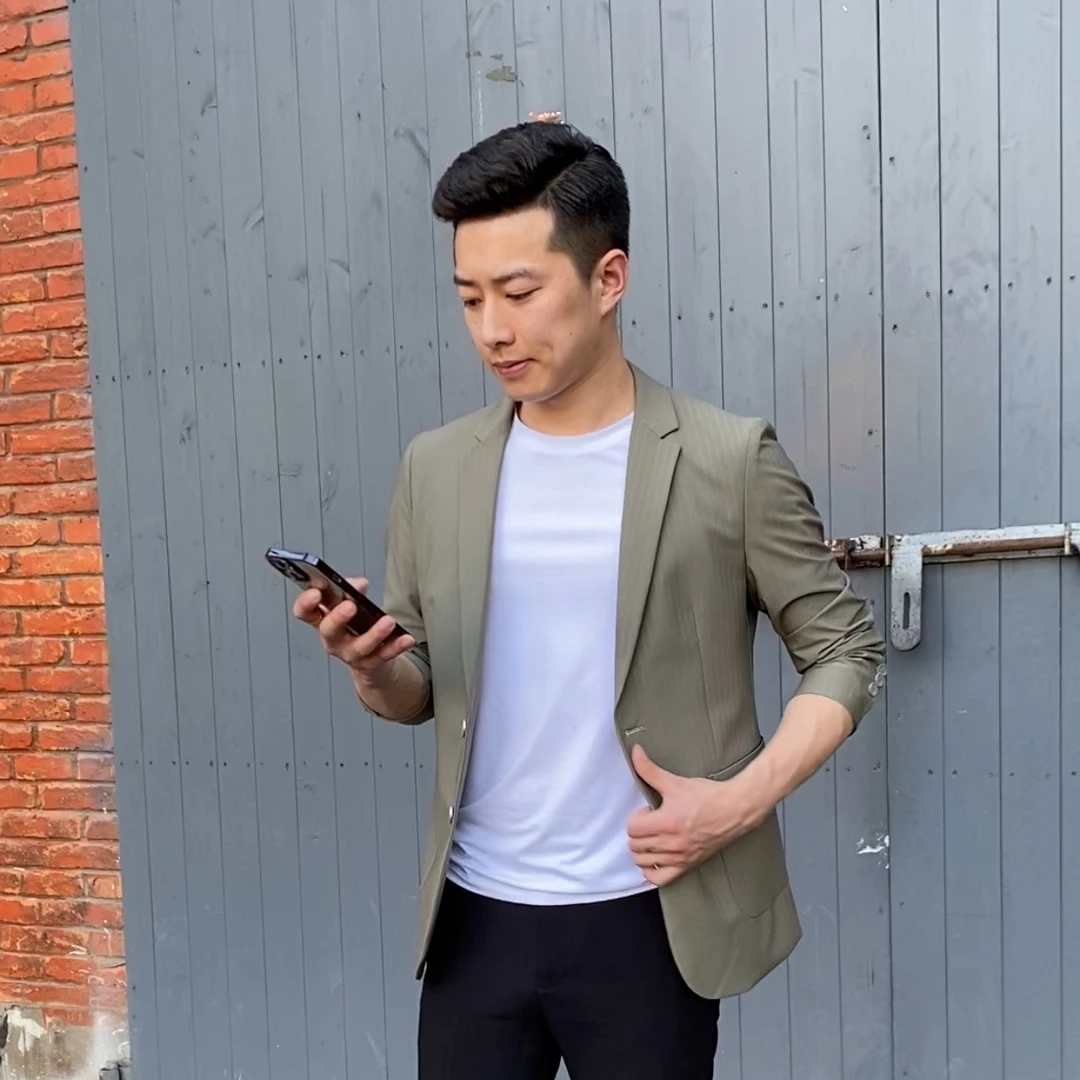 T&X/梯形男士春秋条纹休闲单西装（0020）