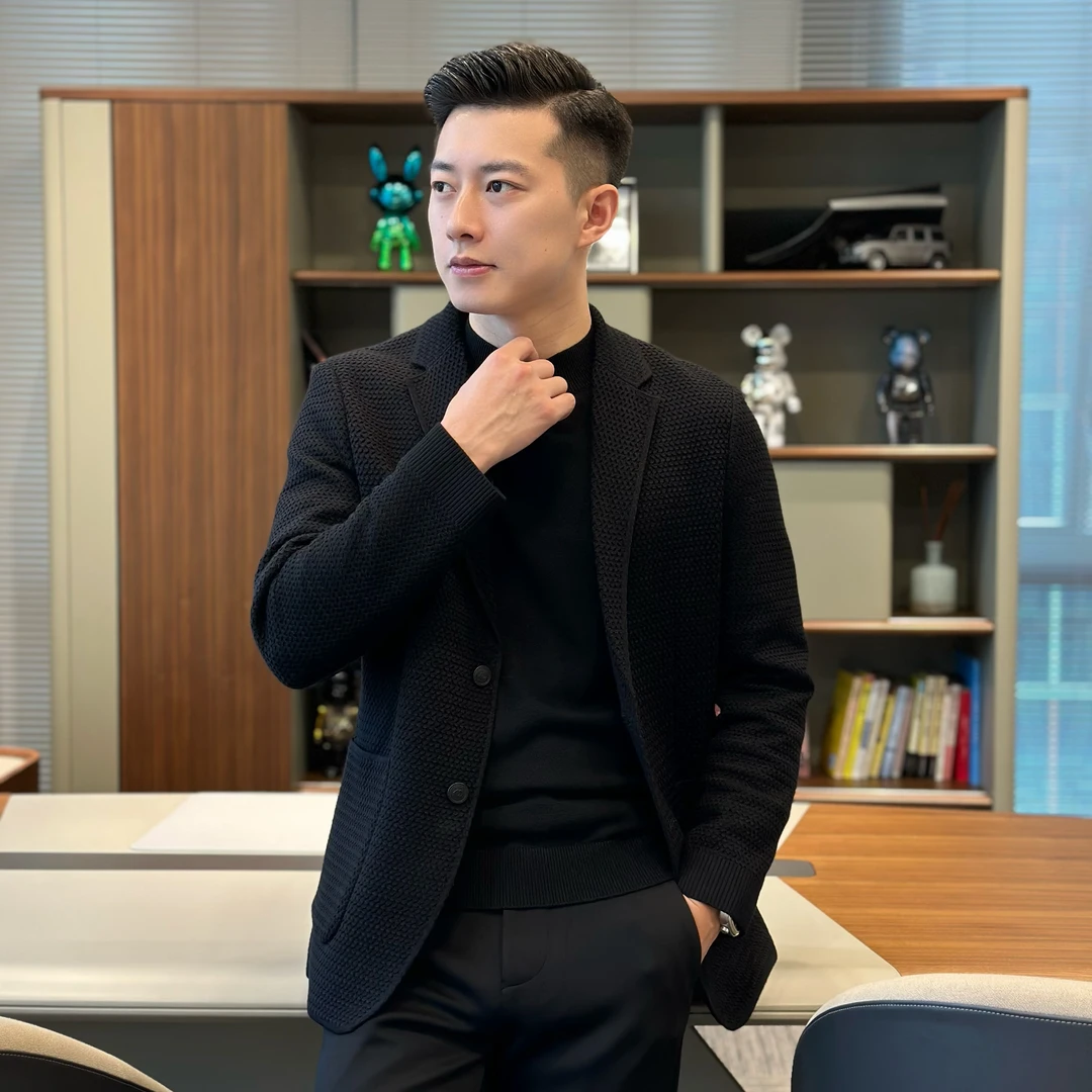 T&X/梯形男士春秋新款针织弹力修身显瘦气质休闲西装外套（0060）