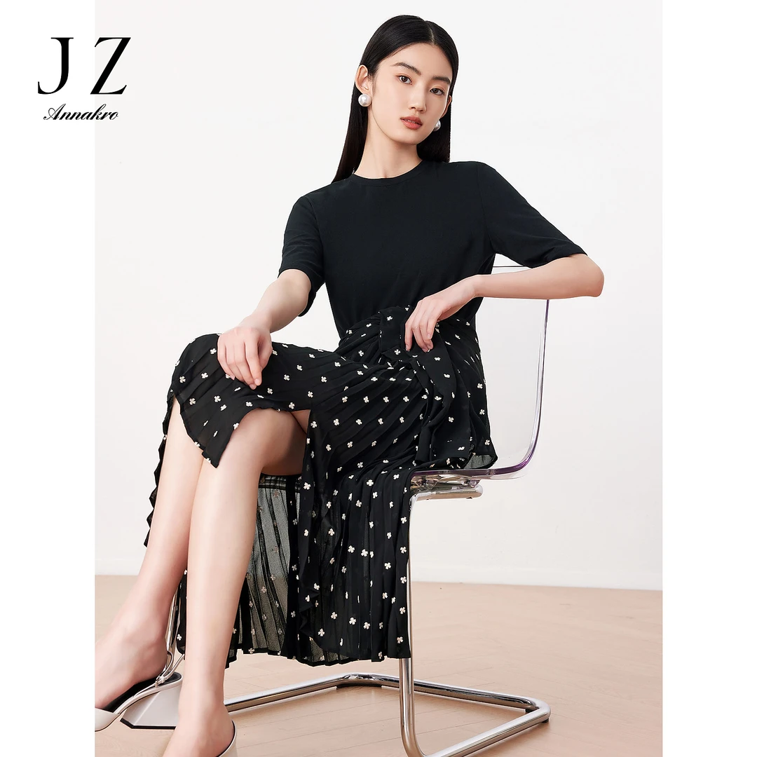 JZ玖姿百搭优雅气质假两件修身款连衣裙JTCX50151
