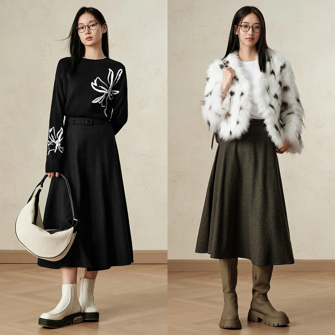 玖姿安娜蔻通勤优雅轻熟风腰带装饰半身裙冬季新款JTED20002