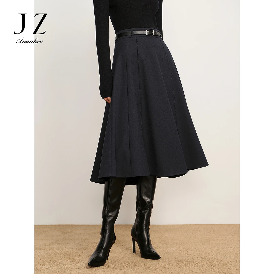 玖姿安娜蔻摩登气质复古侧拉长裙半身裙女冬季JTDD20015