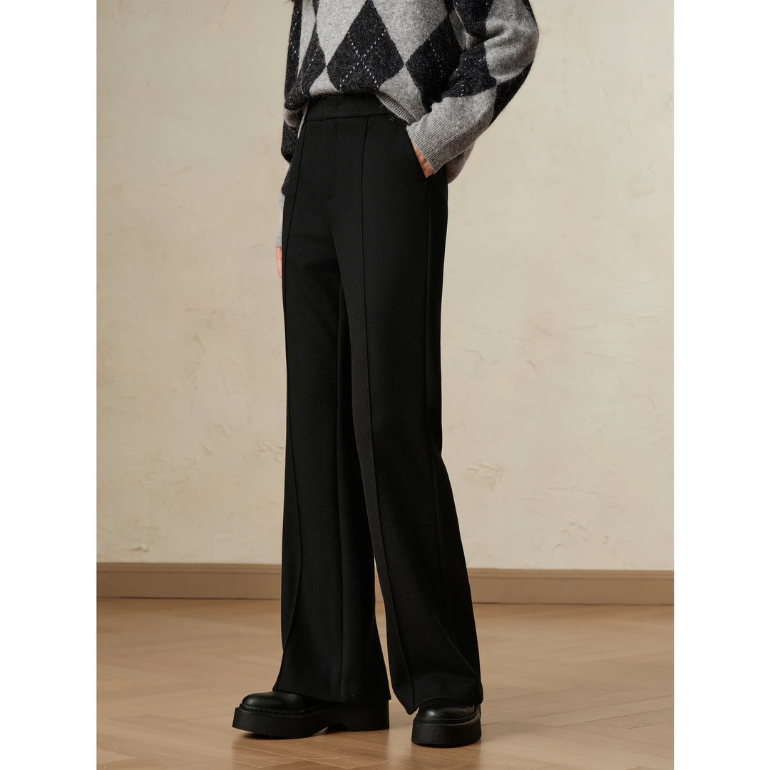 玖姿安娜蔻静奢老钱风舒适针织显瘦微喇裤2024冬季JTED11018