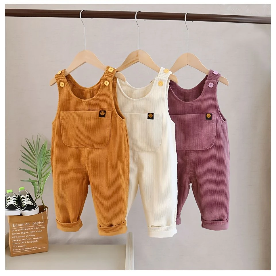 宝宝灯芯绒背带裤小童肩扣连体裤男童女童休闲长裤2023春秋装新款