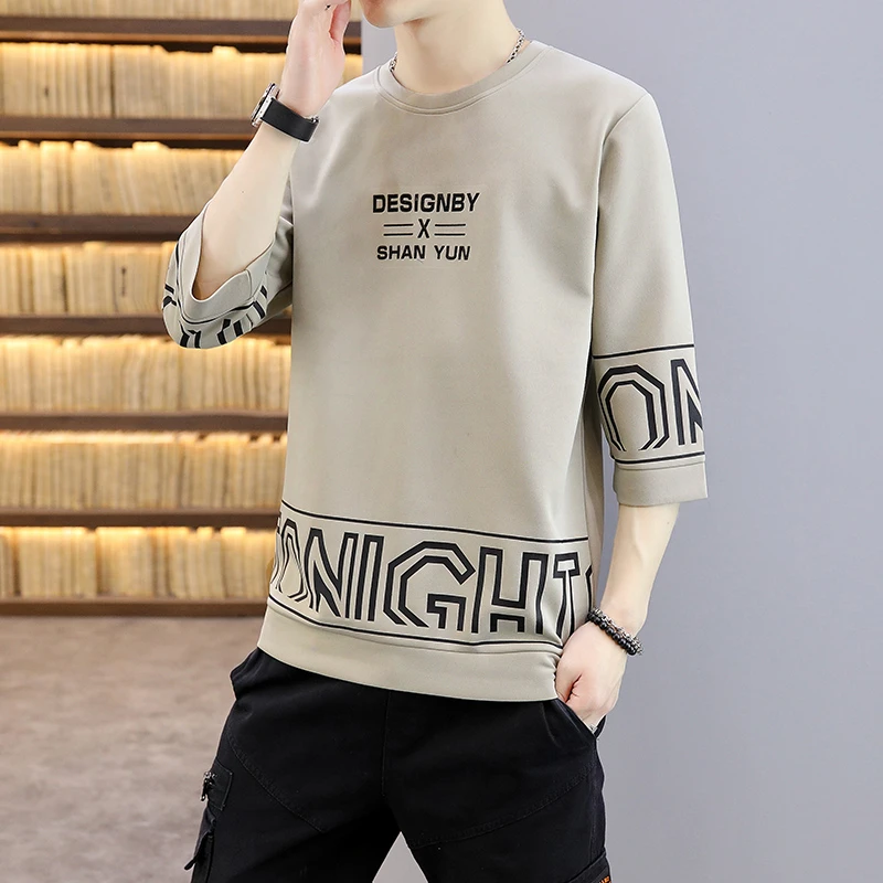 夏季短袖男士体恤韩版潮流宽松上衣服ins潮牌时尚七分袖T恤打底衫