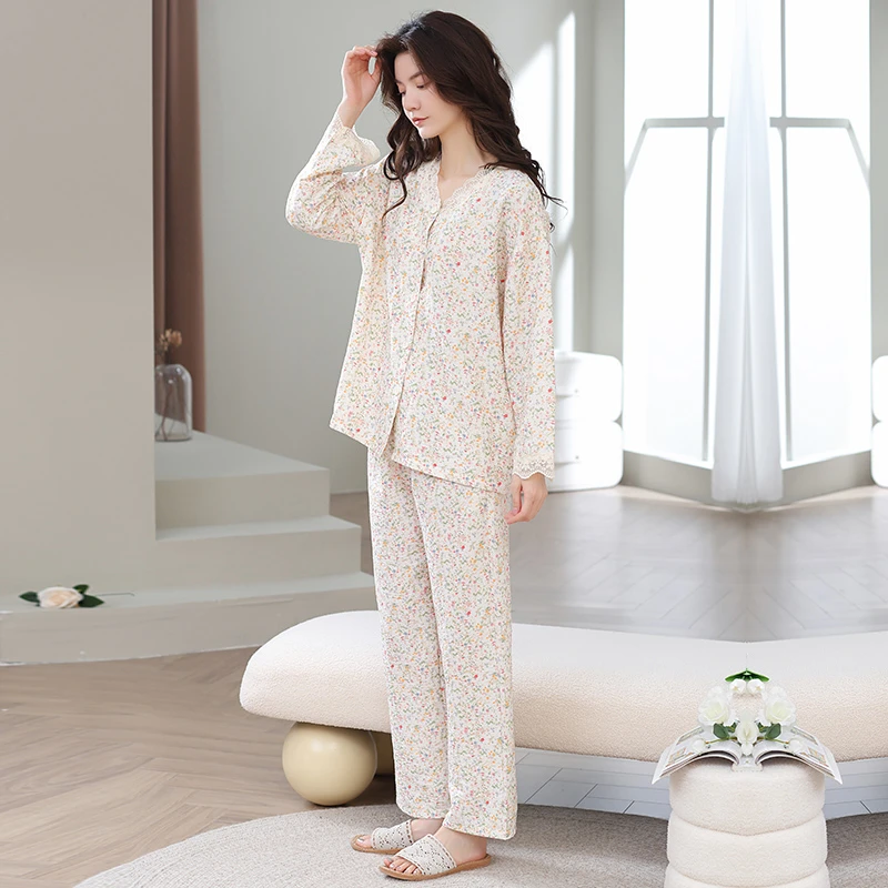 2024秋季新款时尚印花休闲睡衣女士气质款长袖家居套装洋气两件套