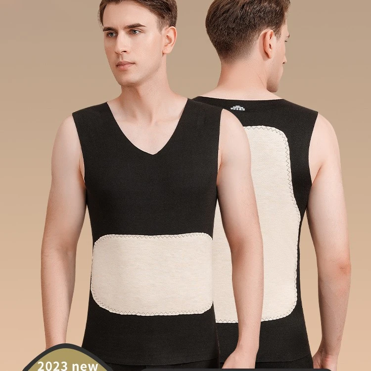 德绒无痕保暖背心男士加绒加厚秋冬季内穿修身大码打底带贴片内衣
