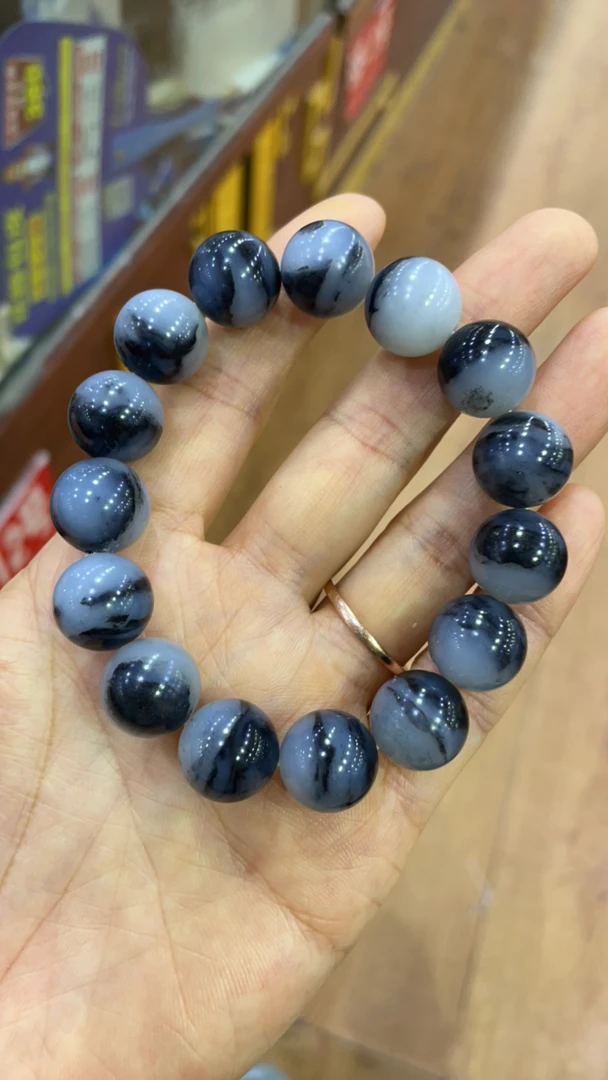 天然和田玉青花卡14珠子