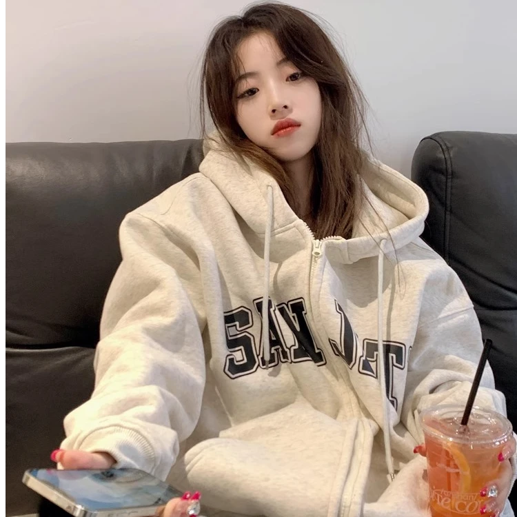 300斤加大码美式氛围感oversize开衫拉链卫衣男女秋冬季加绒外套