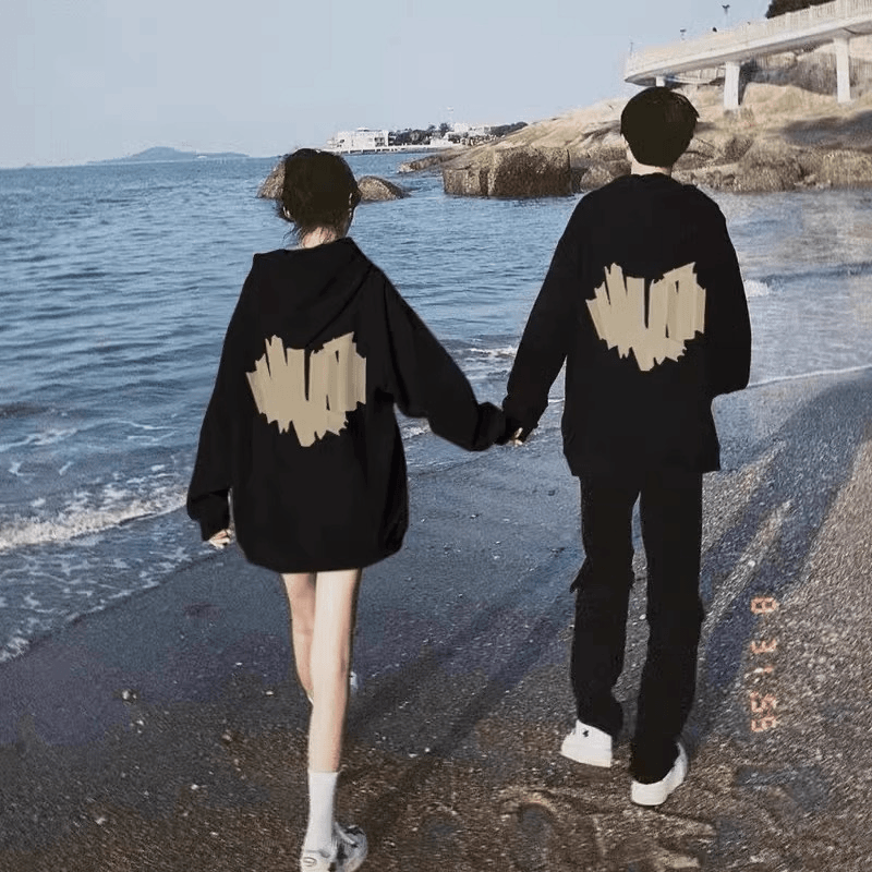 特大码2-300斤情侣卫衣秋冬款oversize不一样情侣装连帽衫外套装