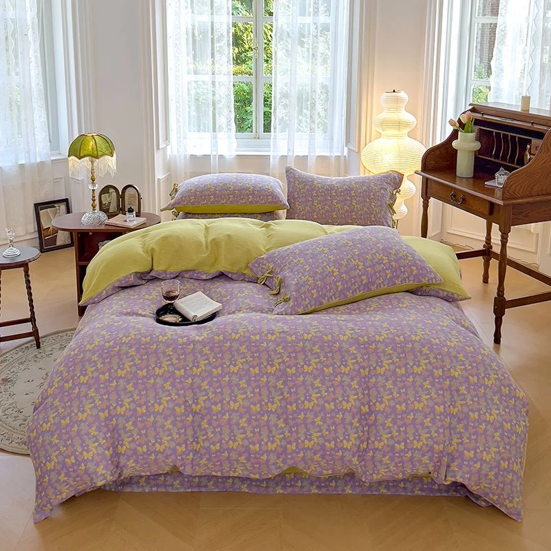 【蝶舞幽兰】全棉双层纱 色织提花 绑带工艺款四件套