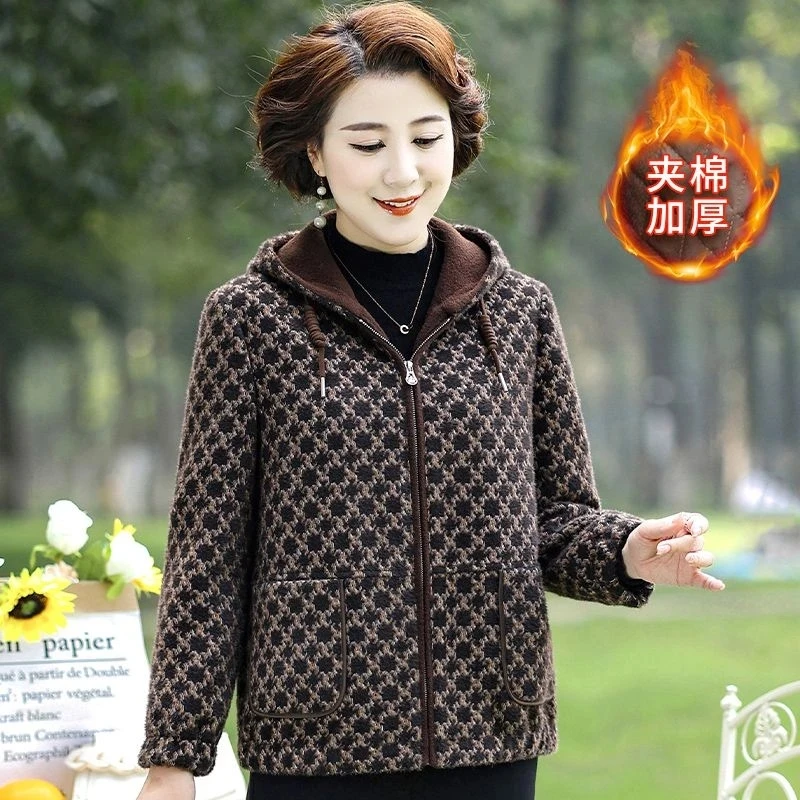 胖妈妈毛呢外套加大码洋气高贵中老年女装老人新款加厚款秋冬夹克