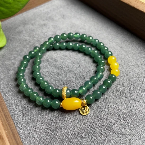 0226蓝水翡翠冰蓝翡多圈925银镶嵌路路通手链