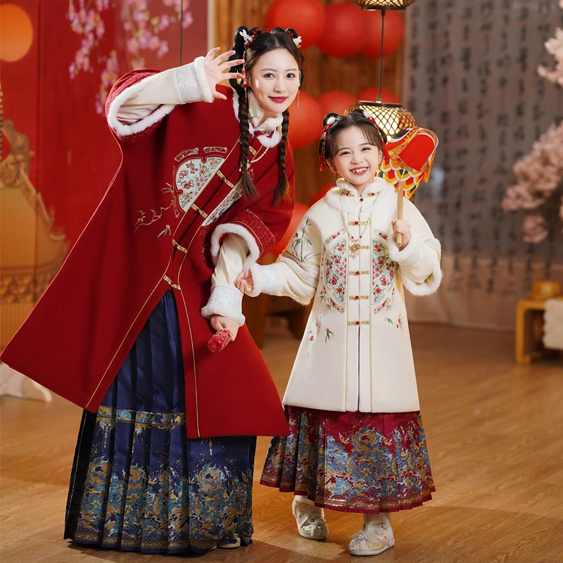 D125马面裙女童秋冬新款亲子装明制加厚拜年服儿童中国风国潮汉服