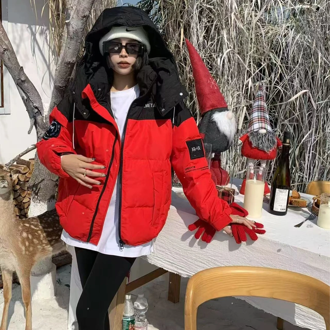 工装短款羽绒服女2024新款白鸭绒面包服加厚保暖撞色外套冬 619