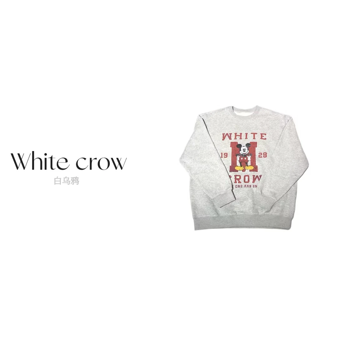 白乌鸦[撞色字母小齐]圆领卫衣7266情侣宽松印花