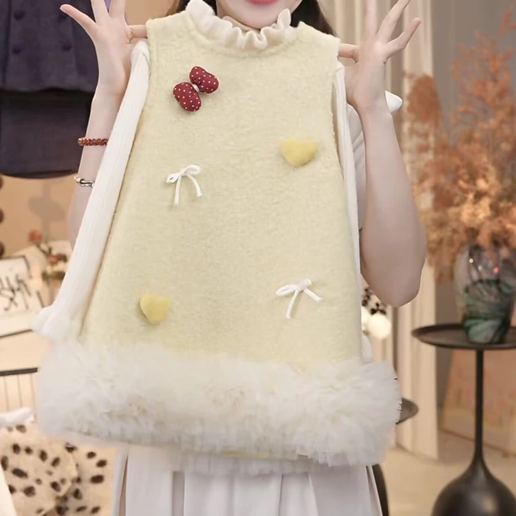 女童小香风针织衫背带裙套装秋冬2024新款打底毛衣毛呢花边连衣裙