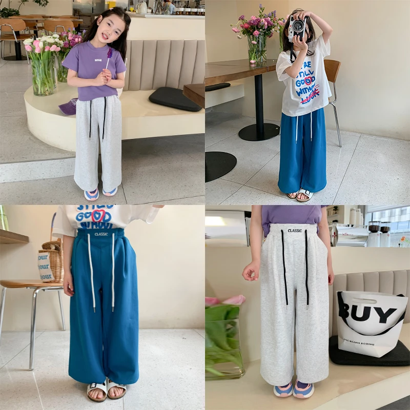 SKC2343女童韩版时髦休闲宽松运动裤夏装新款高腰阔腿百搭裤子潮